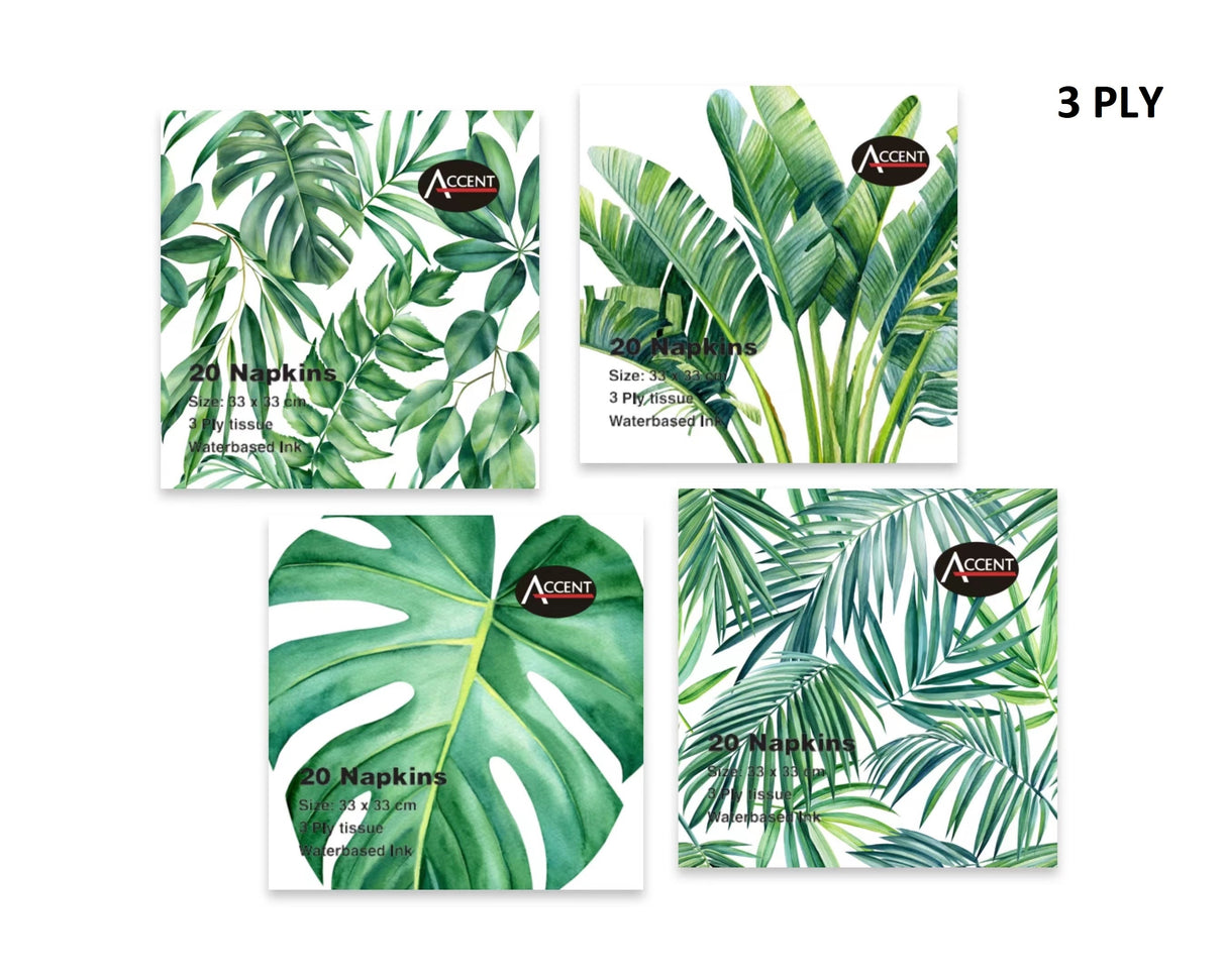 bulk 960 Tropical Leaves 3ply Napkin 4 Asst 33cm