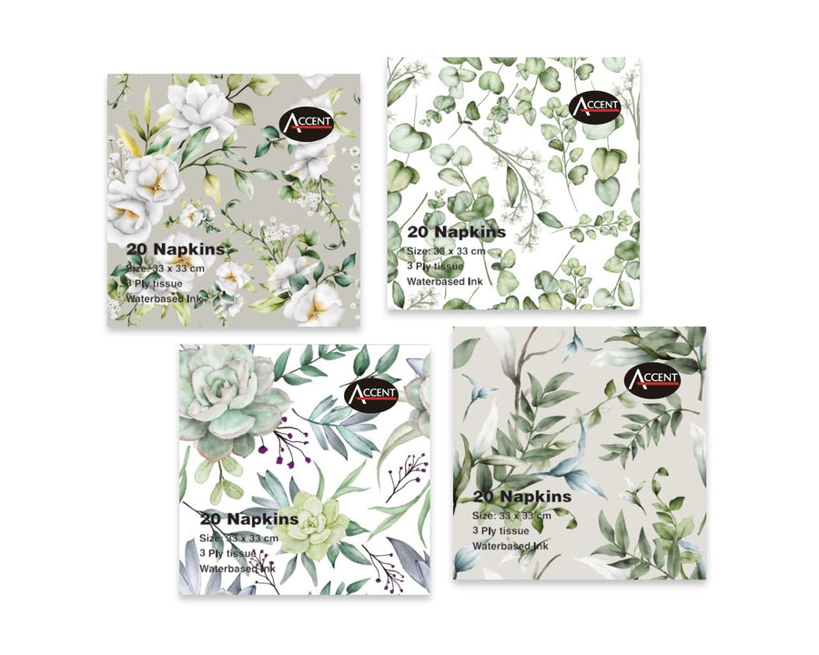 bulk 960 Eucalyptus Pattern Napkin 3ply Assorted 33cm