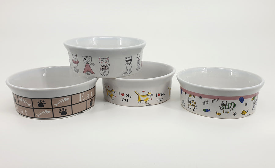 bulk 24 Cat Bowls 4 Designs 12x4cm