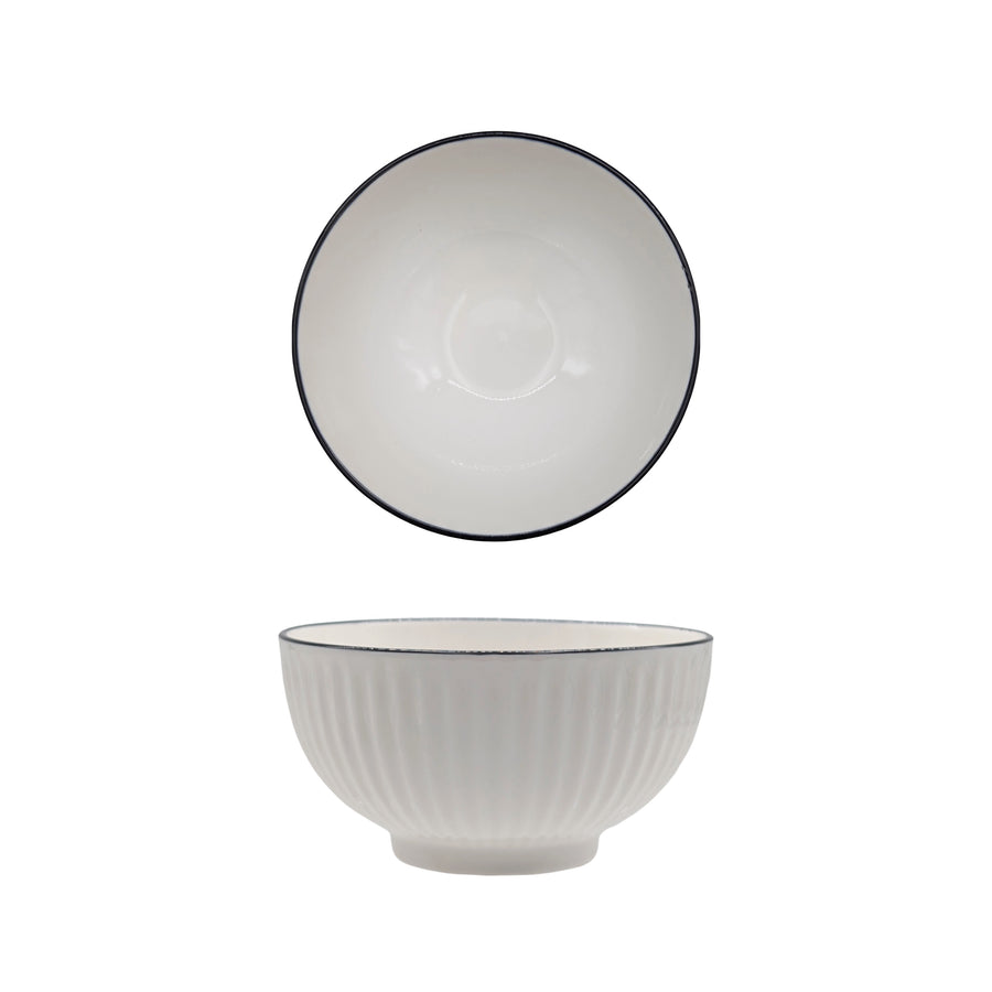 bulk 24 Sorrento Porcelain Embossed Rice Bowl w Black Rim 5" 12cm