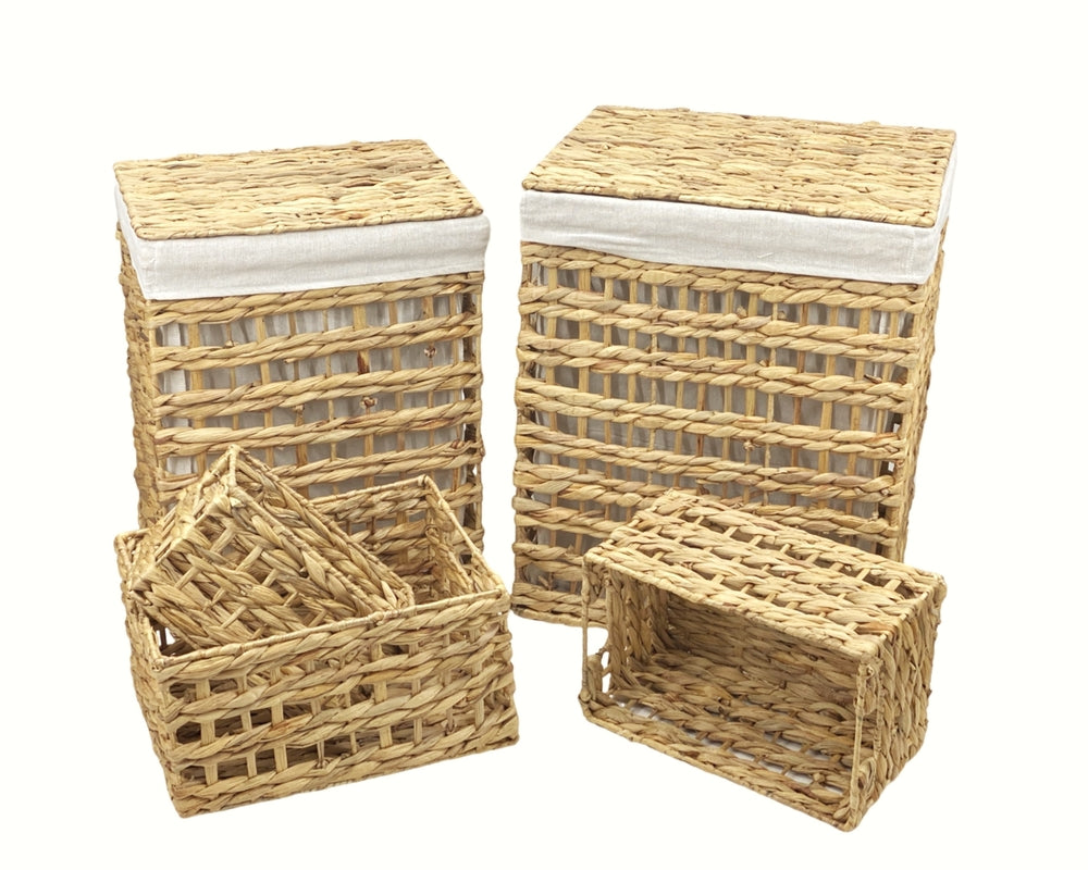 Set 5 Water Hyacinth Rectangle Laundry Basket 56cm