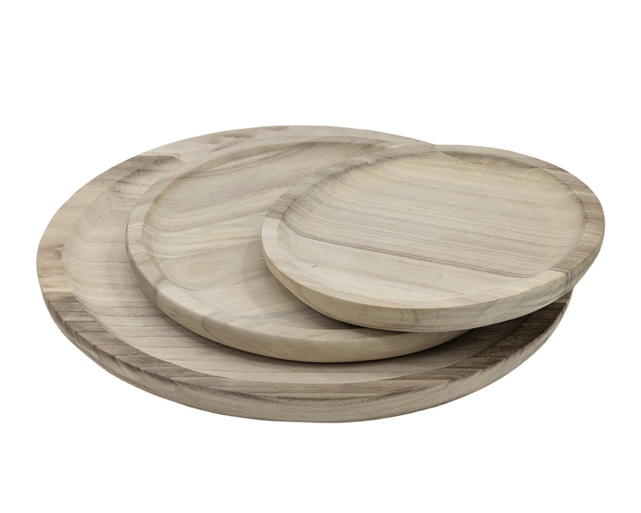Set 3 Wood Round Trays 39cm