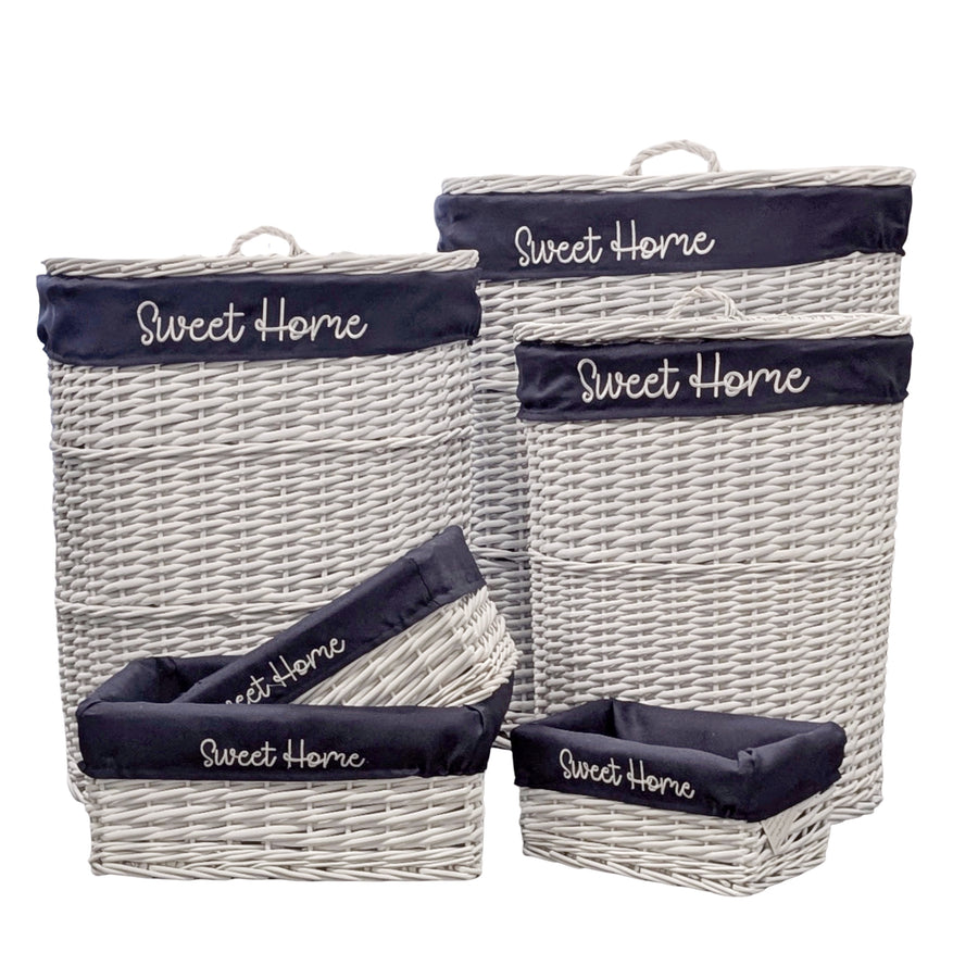 Set 6 Hampton Blue & White Baskets 55x66cm