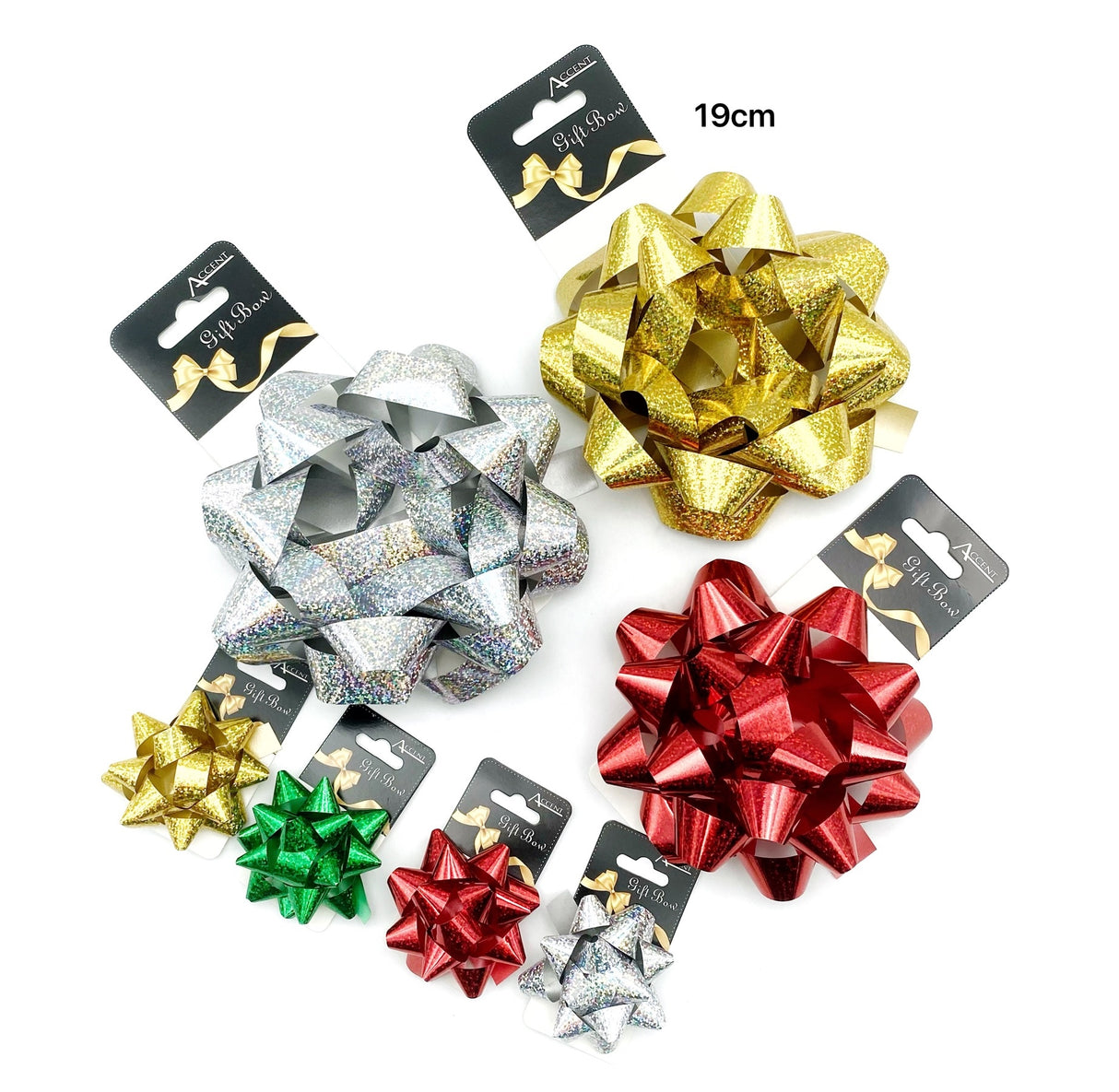 bulk 24 Holographic Gift Bow 19cm Assort Cols