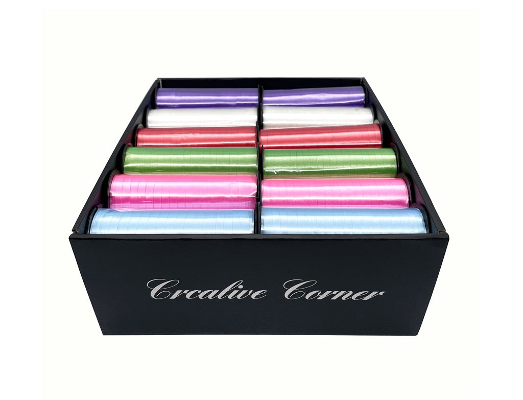 bulk 24 Satin Curling Ribbon On Spool 5mmx70m Assorted