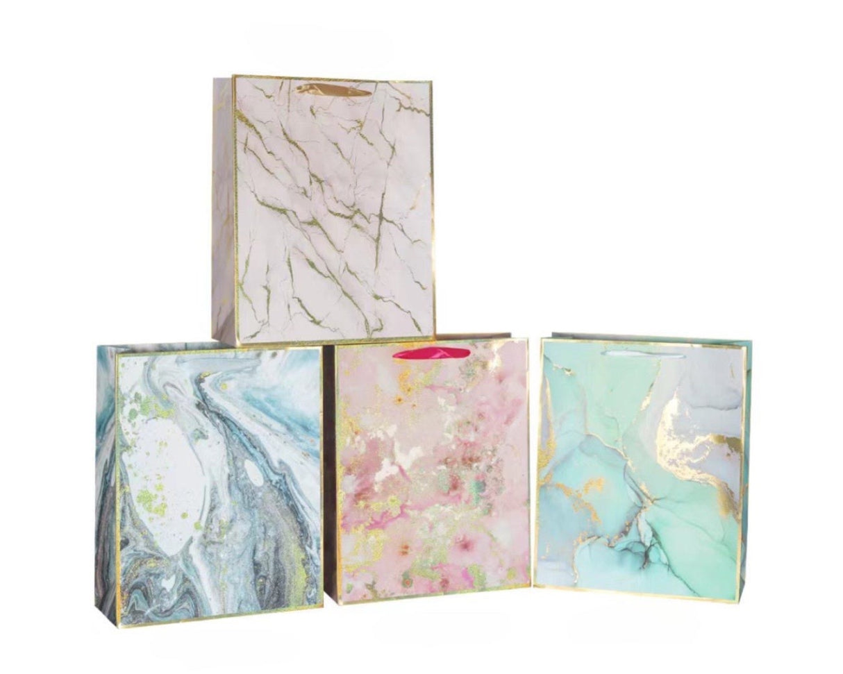 bulk 24 Large Holographic Marble Gift Bag Assort 32cm