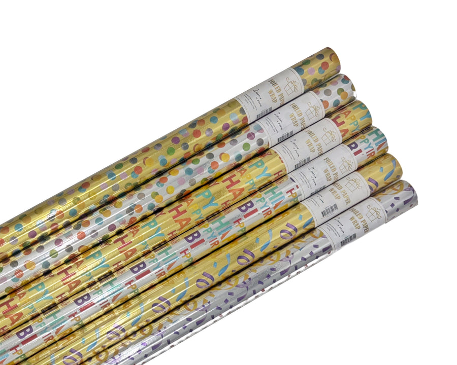 bulk 50 Foiled Celebration Gift Wrap 70Cmx2M Core