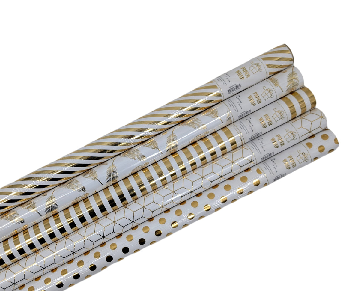 bulk 50 Gold Foiled Everyday Gift Wrap Assort 200cm