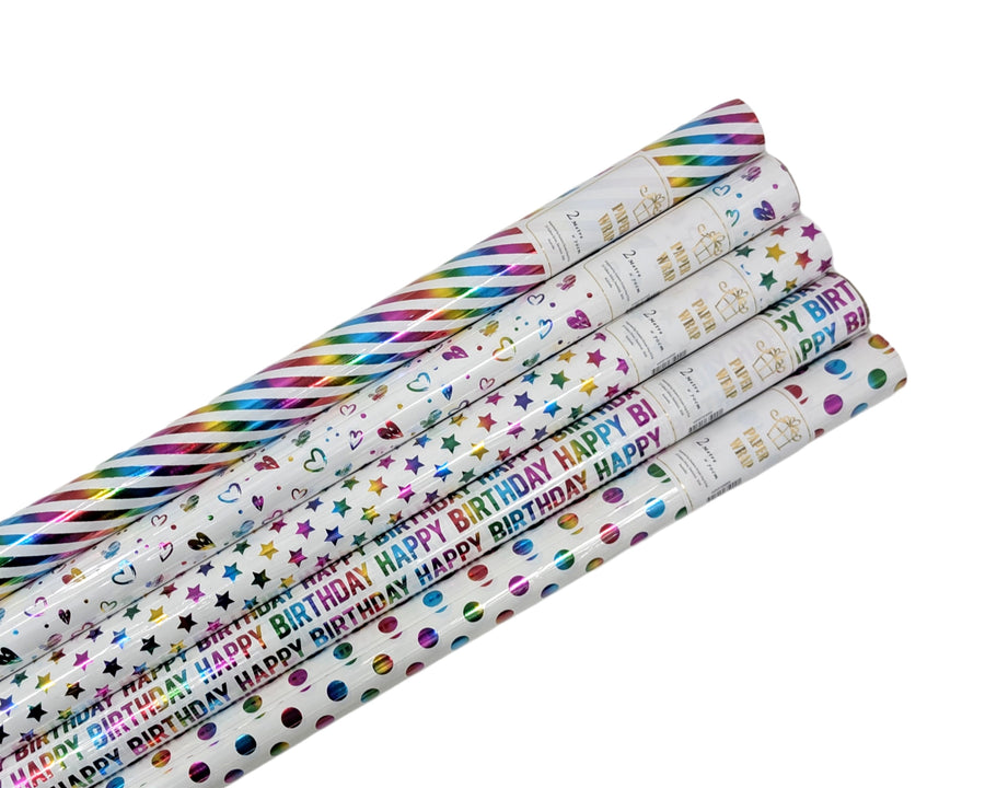bulk 50 Holographic Foiled Everyday Gift Wrap Assort 200cm