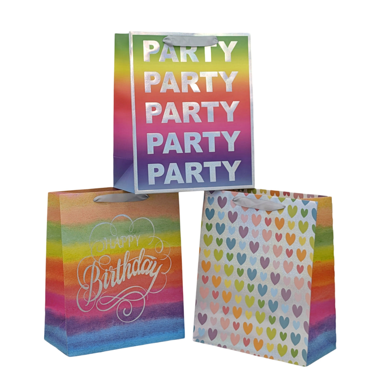bulk 24 Xlarge Rainbow Celebration Gift Bag 3 Assort 42cm