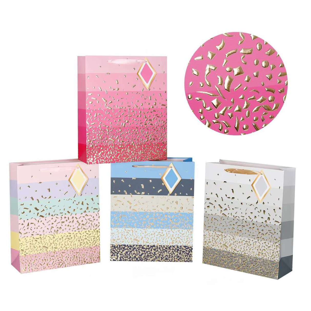 bulk 24 Xlarge Confetti Luxe Gift Bag 4 Asst 31x42cm