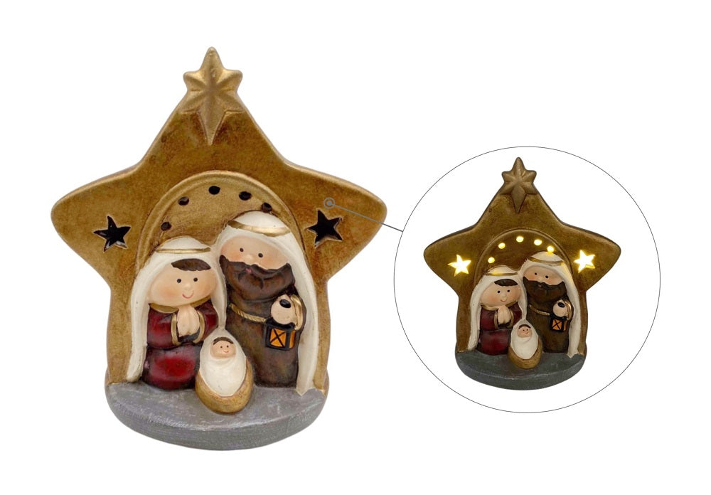 bulk 12 Xmas Ceramic Nativity Deco W Star & Led Lights 13cm