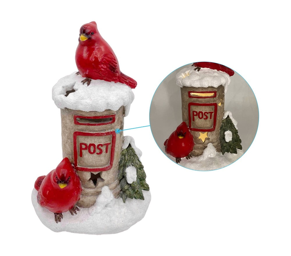 bulk 2 Xmas Red Bird On Mailbox W Led Light 34cm