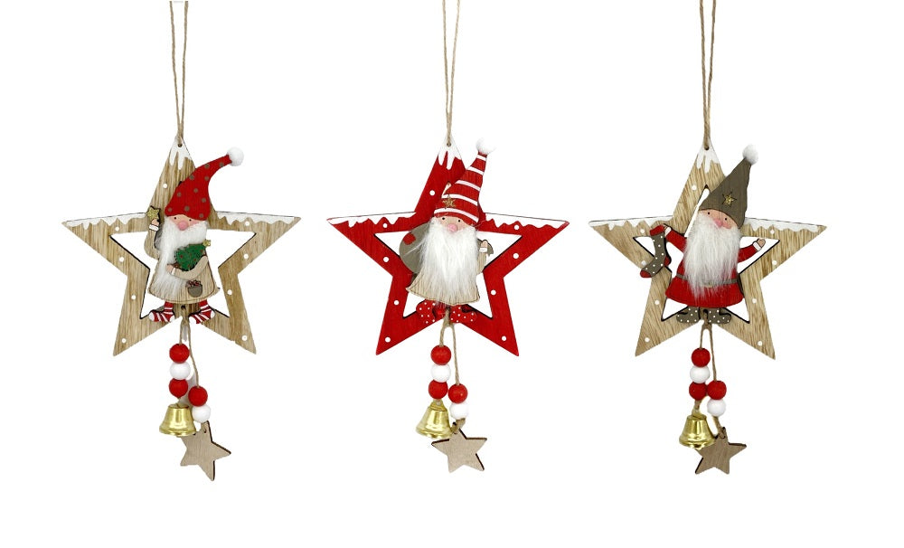 bulk 12 Xmas Hanging Santa in Star Assort 36cm