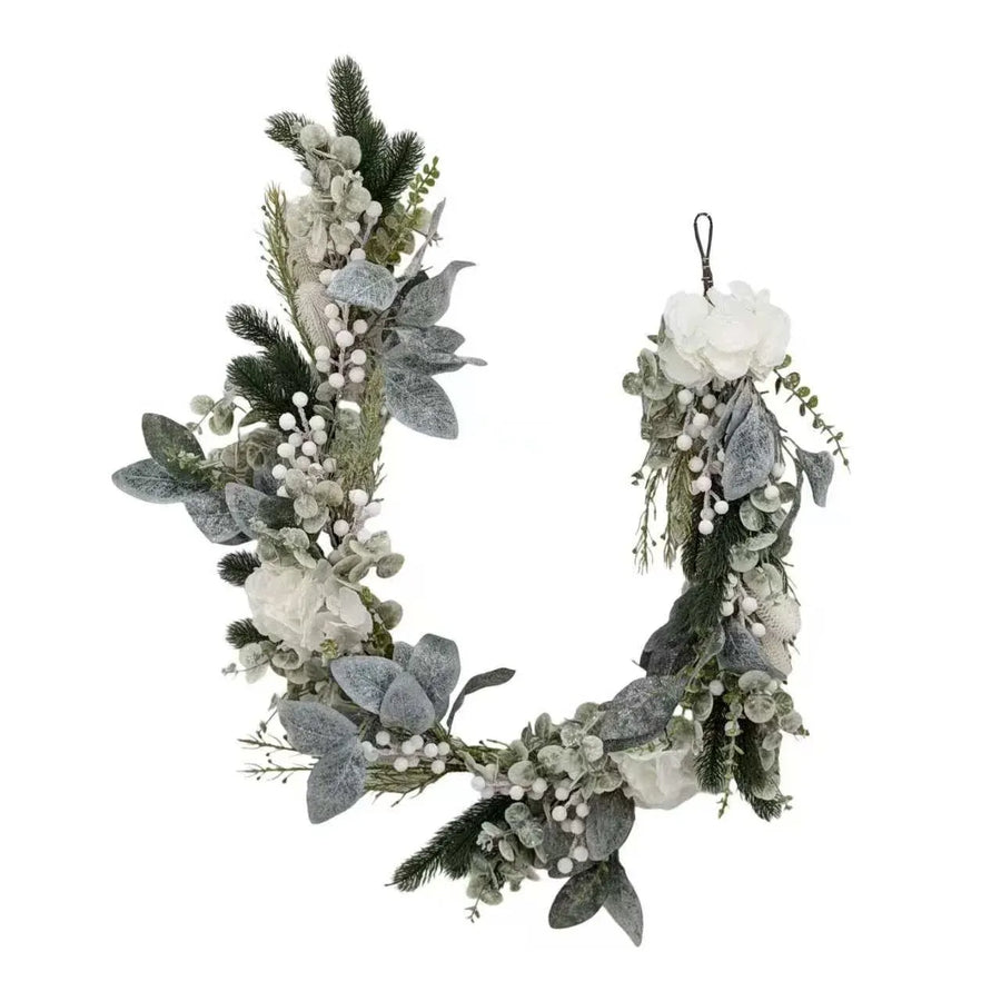 Xmas White Hydrangea & Berry Garland 150cm