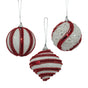 Bulk 24 Xmas R&w Glitter Bauble Ornaments 10cm 3 Asst