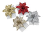 Bulk 36 Xmas Glitter Poinsettia W Clip 21cm 4 Asst