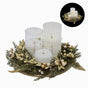 Bulk 4 Xmas Led Candle Set Green&gold Wreath On Tray 26x26x15cm
