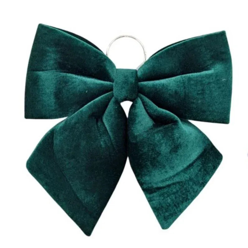 Bulk 12 Xmas Velvet Green Bow W Hanging Ring Lrg 34cm