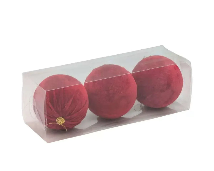 Bulk 12 Xmas Red Velvet Bauble d10cm pk3