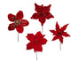 Bulk 36 Xmas Red Poinsettia Pick d14-23x20cm 4 Asst