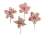 Bulk 36 Xmas Pink Poinsettia Pick d14-20x20cm 4 Asst