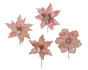 Bulk 36 Xmas Pink Poinsettia Pick d14-20x30cm 4 Asst