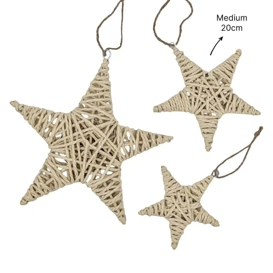 Bulk 24 Xmas Natural Paper Rope Star Med 20cm