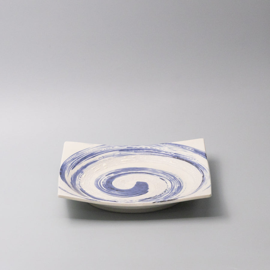 Square Plate 23cm Blue Swirl Glaze