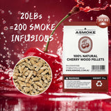 ASMOKE 100% Natural Cherry Wood BBQ Smoker Pellets (9kg / 20lbs) - Top-Down View