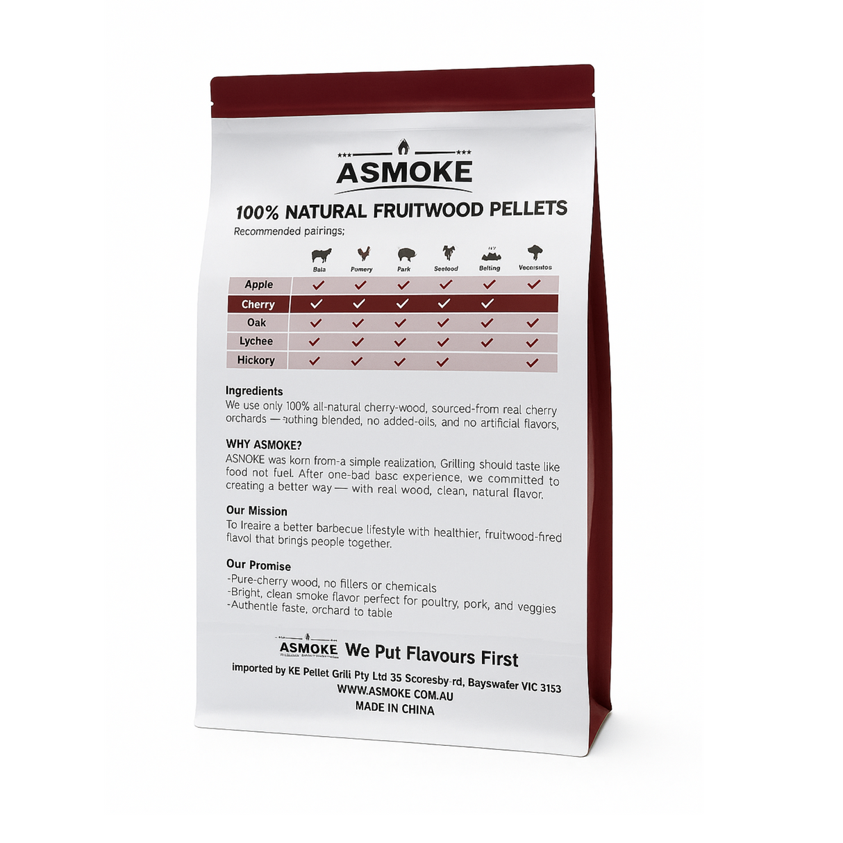 ASMOKE 100% Natural Cherry Wood BBQ Smoker Pellets (9kg / 20lbs)