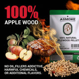 ASMOKE 20lbs Premium Apple Wood Pellets for Smoker & Grill ??Natural Sweet Fruit Flavour BBQ Fuel for Chicken, Pork & Pizza Ovens - Side View