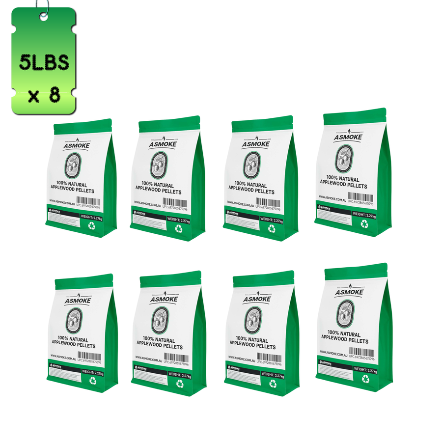 ASMOKE 19kg (40lbs) Premium Apple Wood BBQ Smoker Pellets Bulk Bundle (8 x 2.27kg Bags)