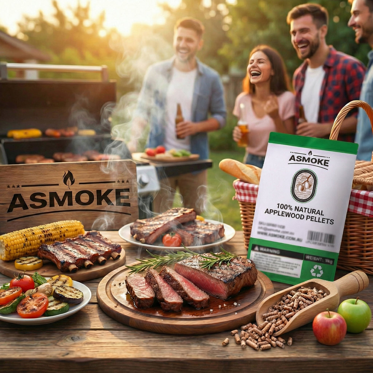 ASMOKE 19kg (40lbs) Premium Apple Wood BBQ Smoker Pellets Bulk Bundle (8 x 2.27kg Bags)