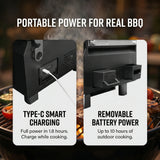 ASMOKE Essential Portable Wireless Pellet Smoker - Battery Powered 8-in-1 Mini BBQ Grill with Smart Temp Control & Meat Probe for Camping & RV - Close-Up Angle