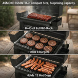 ASMOKE Essential Portable Wireless Pellet Smoker - Battery Powered 8-in-1 Mini BBQ Grill with Smart Temp Control & Meat Probe for Camping & RV - Low Angle