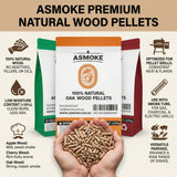 ASMOKE 4-Piece Premium Wood Pellet Variety Pack - Oak, Cherry & 2x Apple (4 x 2.27kg Bags) - Side View