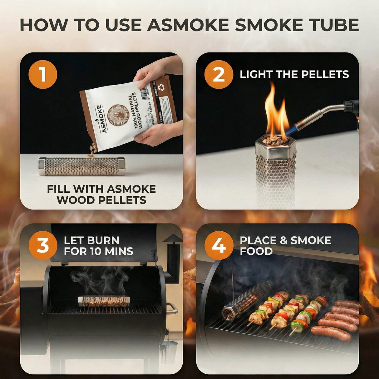 ASMOKE 4-Piece Premium Wood Pellet Variety Pack - Oak, Cherry & 2x Apple (4 x 2.27kg Bags)