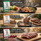 ASMOKE 4-Piece Premium Wood Pellet Variety Pack - Oak, Cherry & 2x Apple (4 x 2.27kg Bags) - 45-Degree Angle