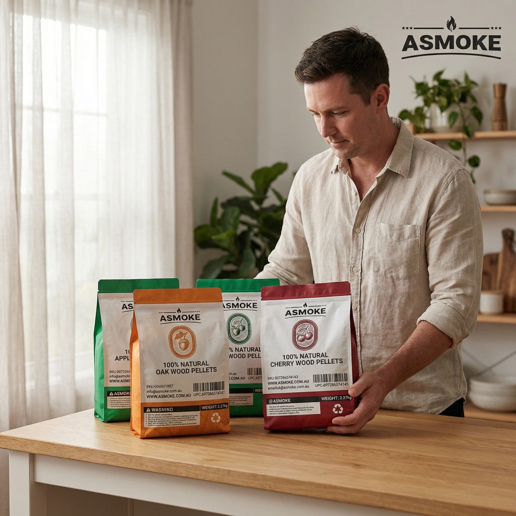 ASMOKE 4-Piece Premium Wood Pellet Variety Pack - Oak, Cherry & 2x Apple (4 x 2.27kg Bags)