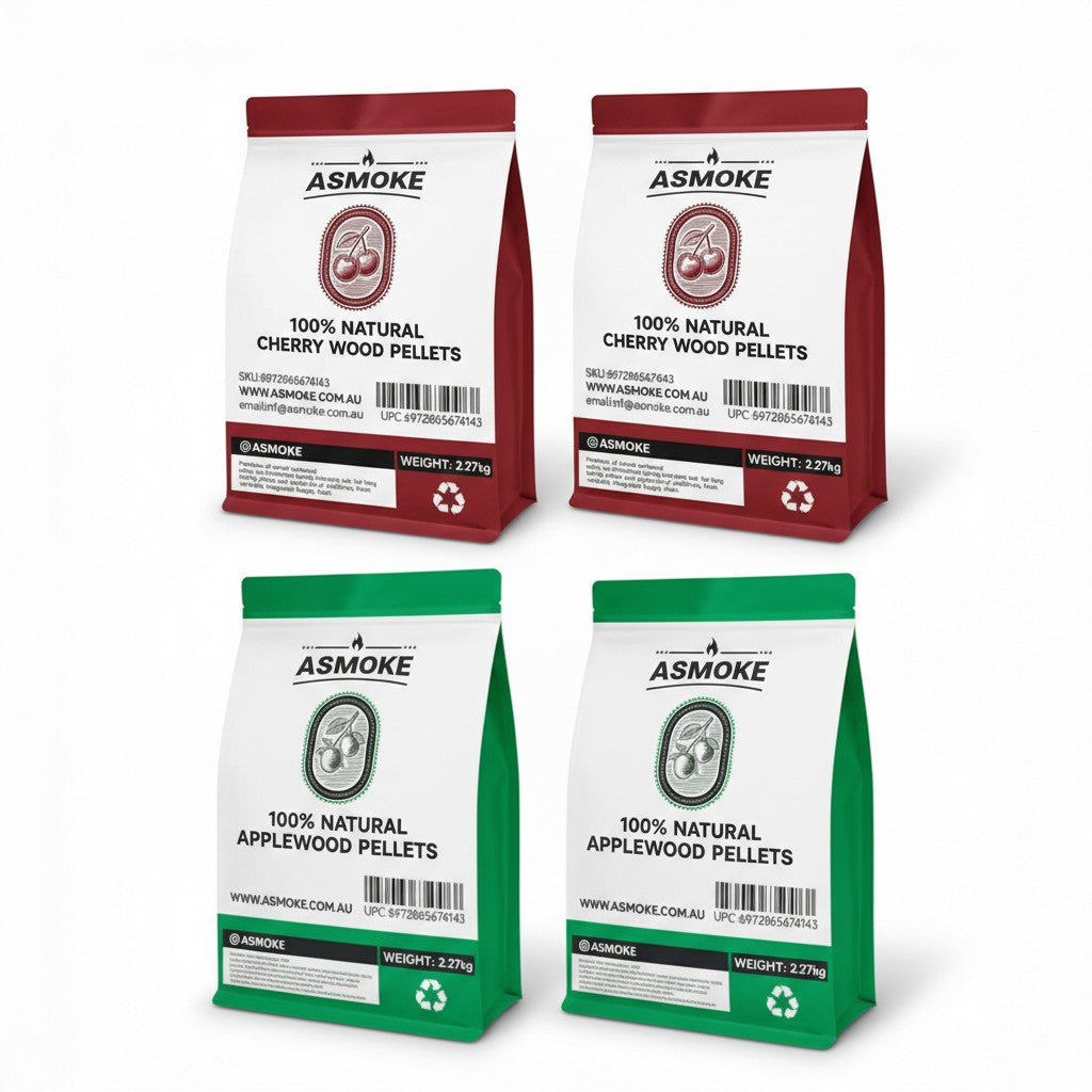 ASMOKE 20lbs (9kg) Wood Pellet Sampler Bundle - 2-Flavour Variety Pack (2x Cherry, 2x Apple) - Best for Pork, Ribs & Poultry