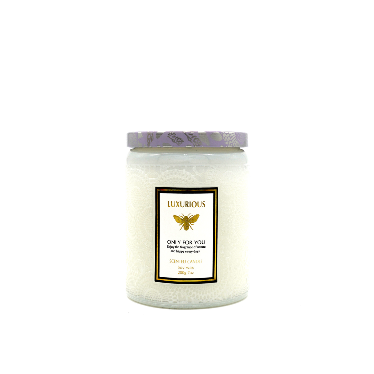 Elegant Embossed Glass Candle with Silk Flower Accents