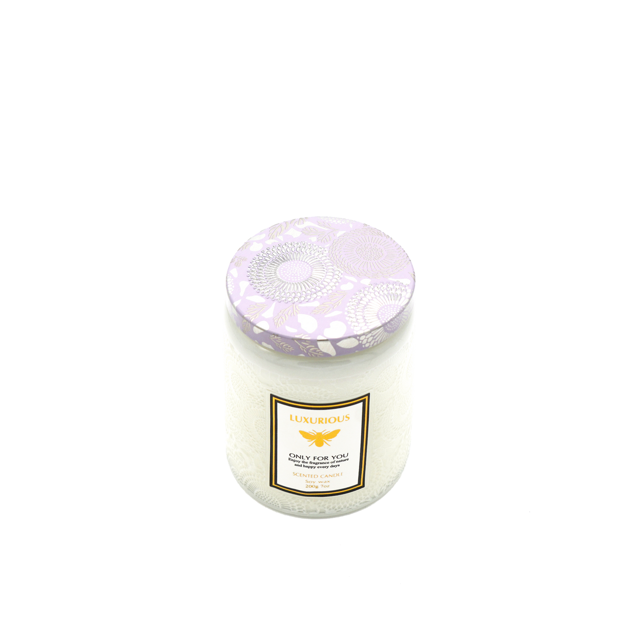 Elegant Embossed Glass Candle with Silk Flower Accents