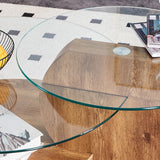 'MINORI' Double Layer Clear Tempered Glass Dark Wood Grain Coffee Table - Side View