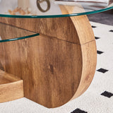 'MINORI' Double Layer Clear Tempered Glass Dark Wood Grain Coffee Table - Top-Down View