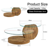 'MINORI' Double Layer Clear Tempered Glass Dark Wood Grain Coffee Table - Close-Up Angle