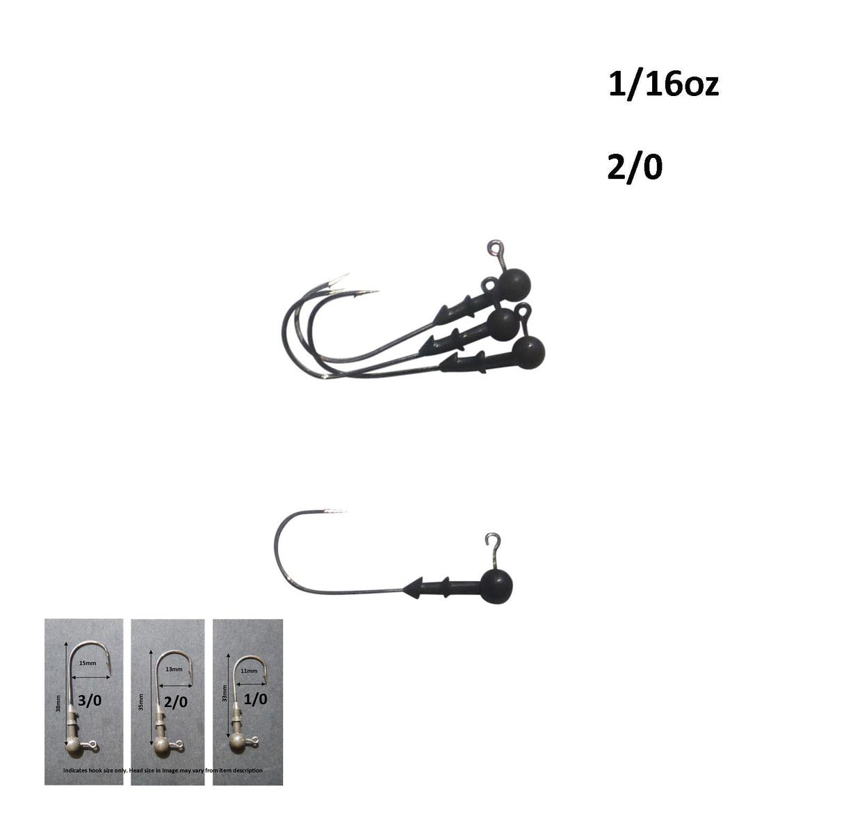 Vike 1/16 oz Round Jig Head with a Size 2/0 Hook Tungsten, 4 pack