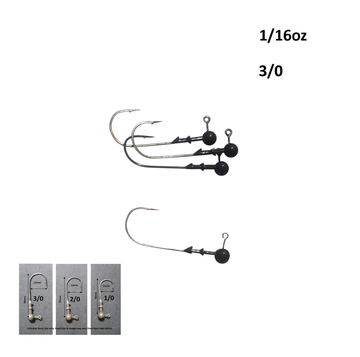 Vike 1/16 oz Round Jig Head with a Size 3/0 Hook Tungsten, 4 pack