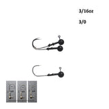 Vike 3/16 oz Round Jig Head with a Size 3/0 Hook Tungsten, 3 pack