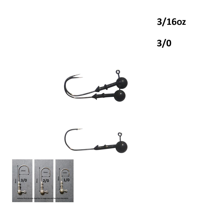 Vike 3/16 oz Round Jig Head with a Size 3/0 Hook Tungsten, 3 pack